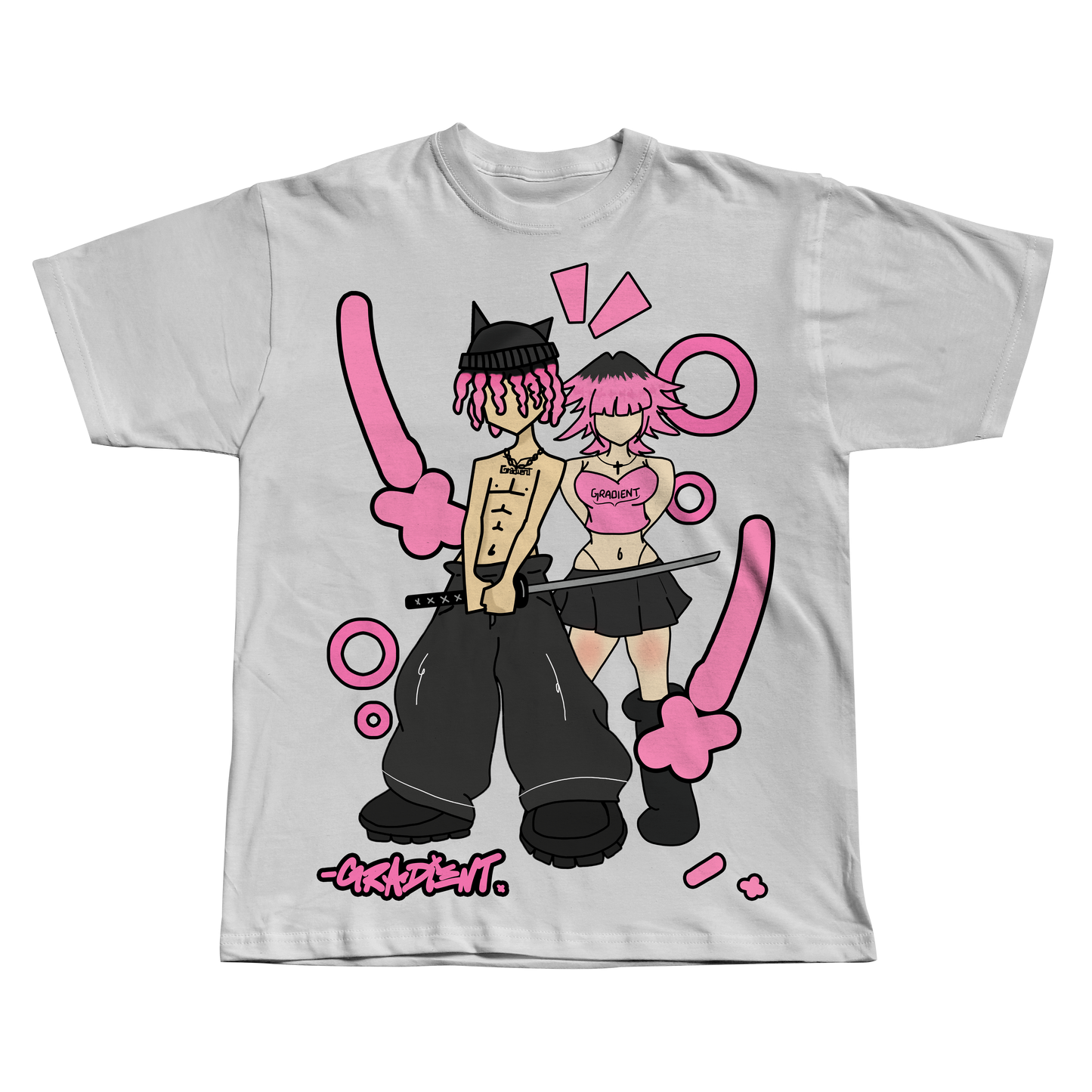 Pink Y2K Duo - Oversized T-Shirt - Gradient